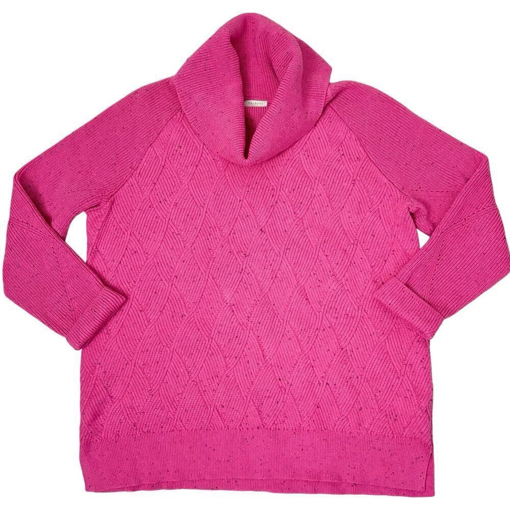 Talbots Women’s XL Pink Cowl Neck Textured Diamond Knit Pullover Sweater Cotton